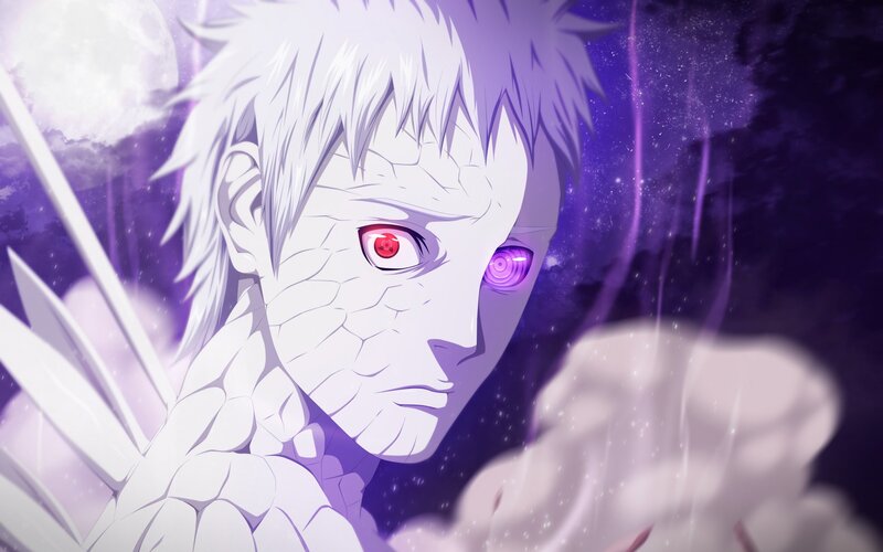 Anime Character with Red Eyes — Purple, Dramatic, Night, Moon