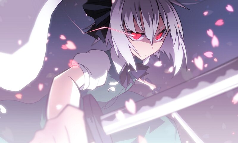 Anime Character with Red Eyes — Purple, Dramatic, Night, Sword