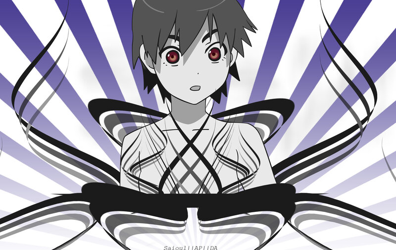 Anime Character with Red Eyes — Purple, Dramatic, Red Eyes, Black Hair