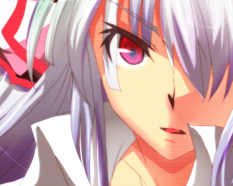 Anime Character with Red Eyes — Purple, Dramatic, Silver Hair