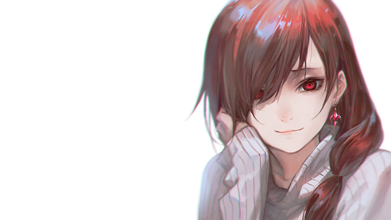 Anime Character with Red Eyes — White, Calm
