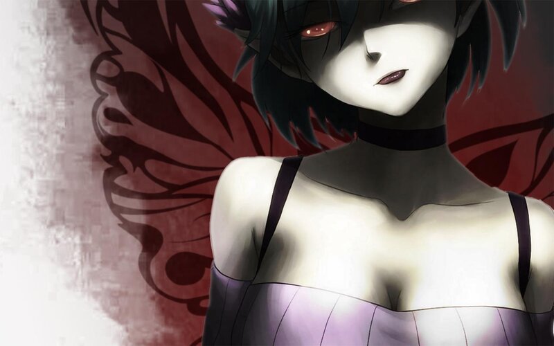 Anime Character with Red Eyes — White, Dramatic, Digital Art, Choker