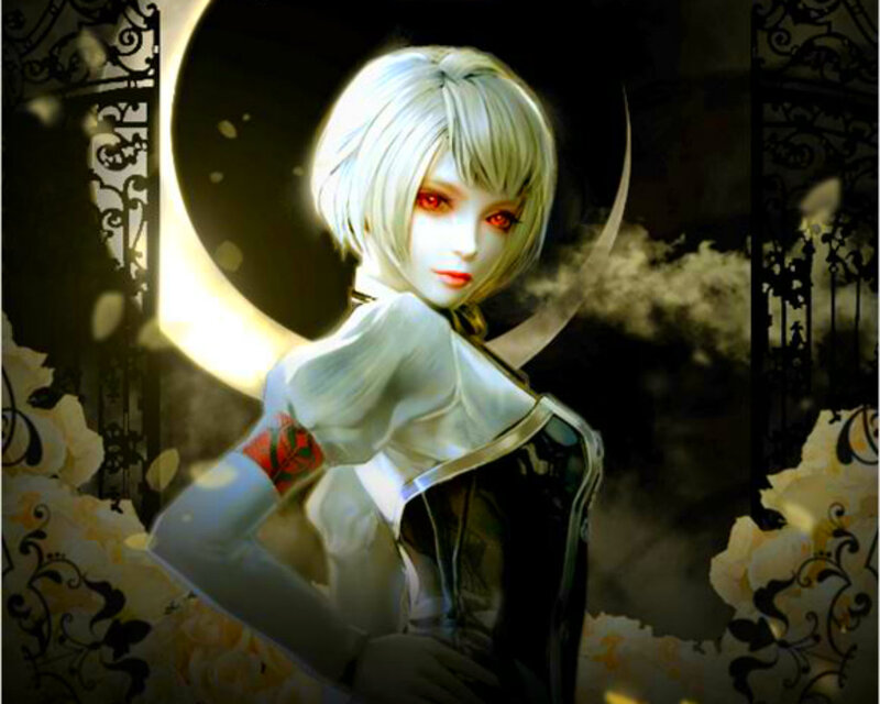 Anime Character with Red Eyes — White, Dramatic, Night, Digital Art