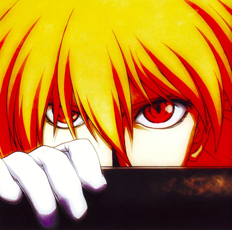 Anime Character with Red Eyes — Yellow, Dramatic, Manga, Yellow Hair