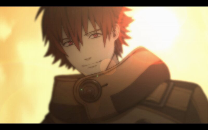 Anime Character with Red Eyes — Yellow, Dramatic, Sunset, Red Hair
