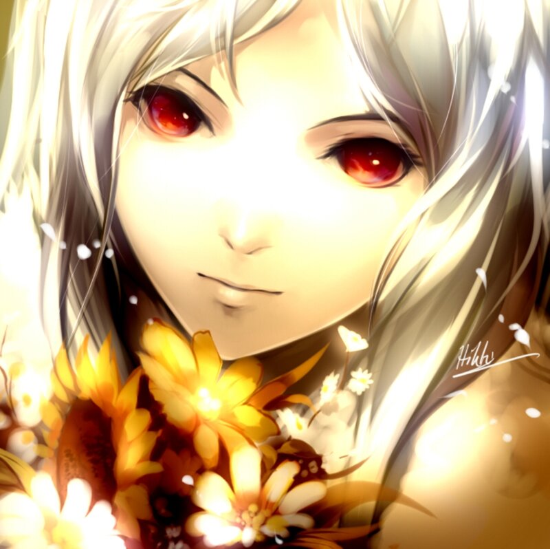 Anime Character with Red Eyes — Yellow, Serene