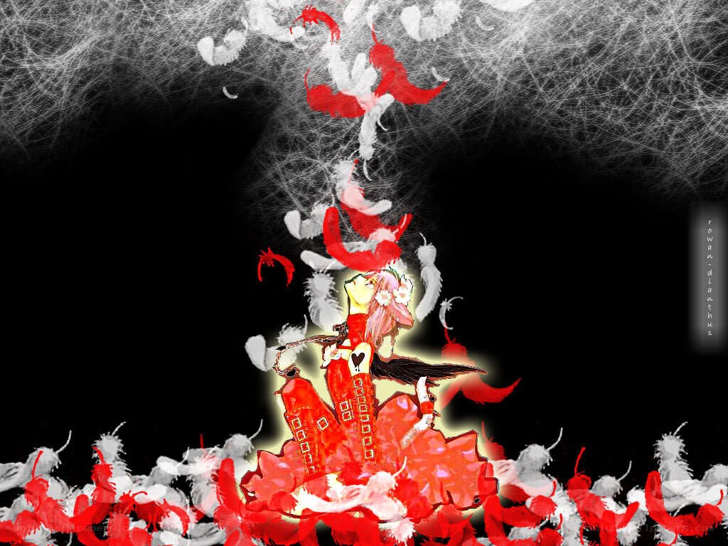 Anime character with red feathers