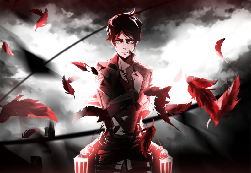 Anime Character with Red Feathers — Dramatic