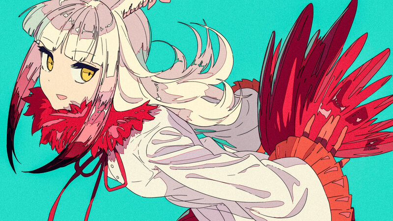 Anime Character with Red Feathers — Teal