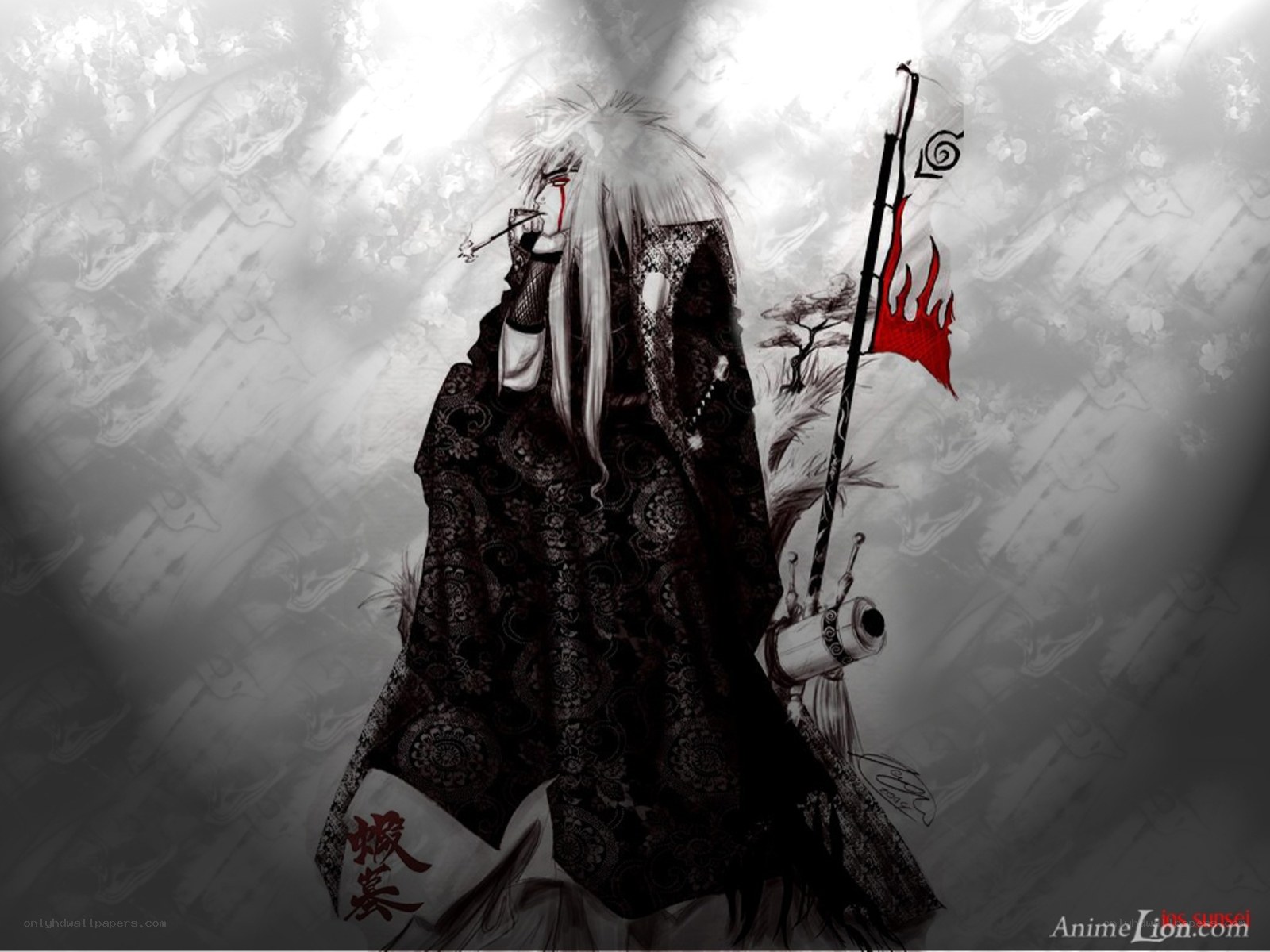 anime character with red flag