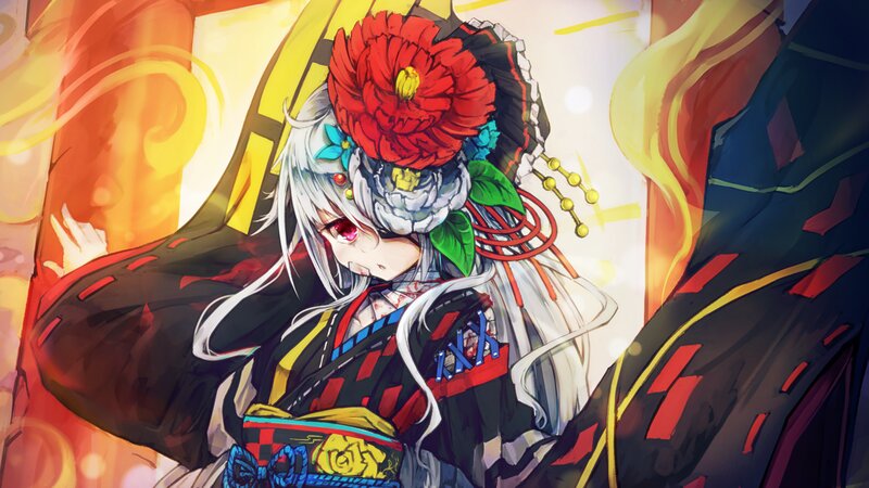 Anime Character with Red Flower — Dramatic