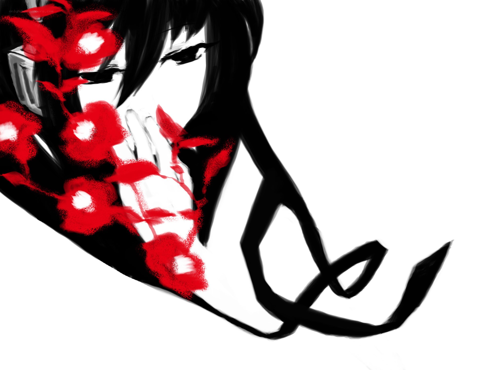 anime character with red flowers