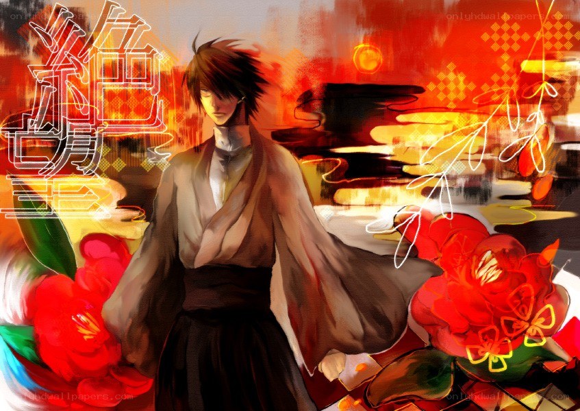 Anime character with red flowers