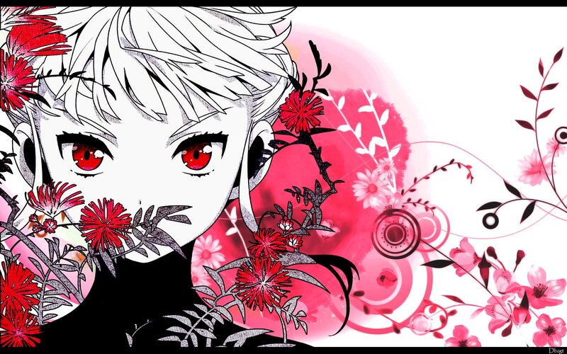anime character with red flowers