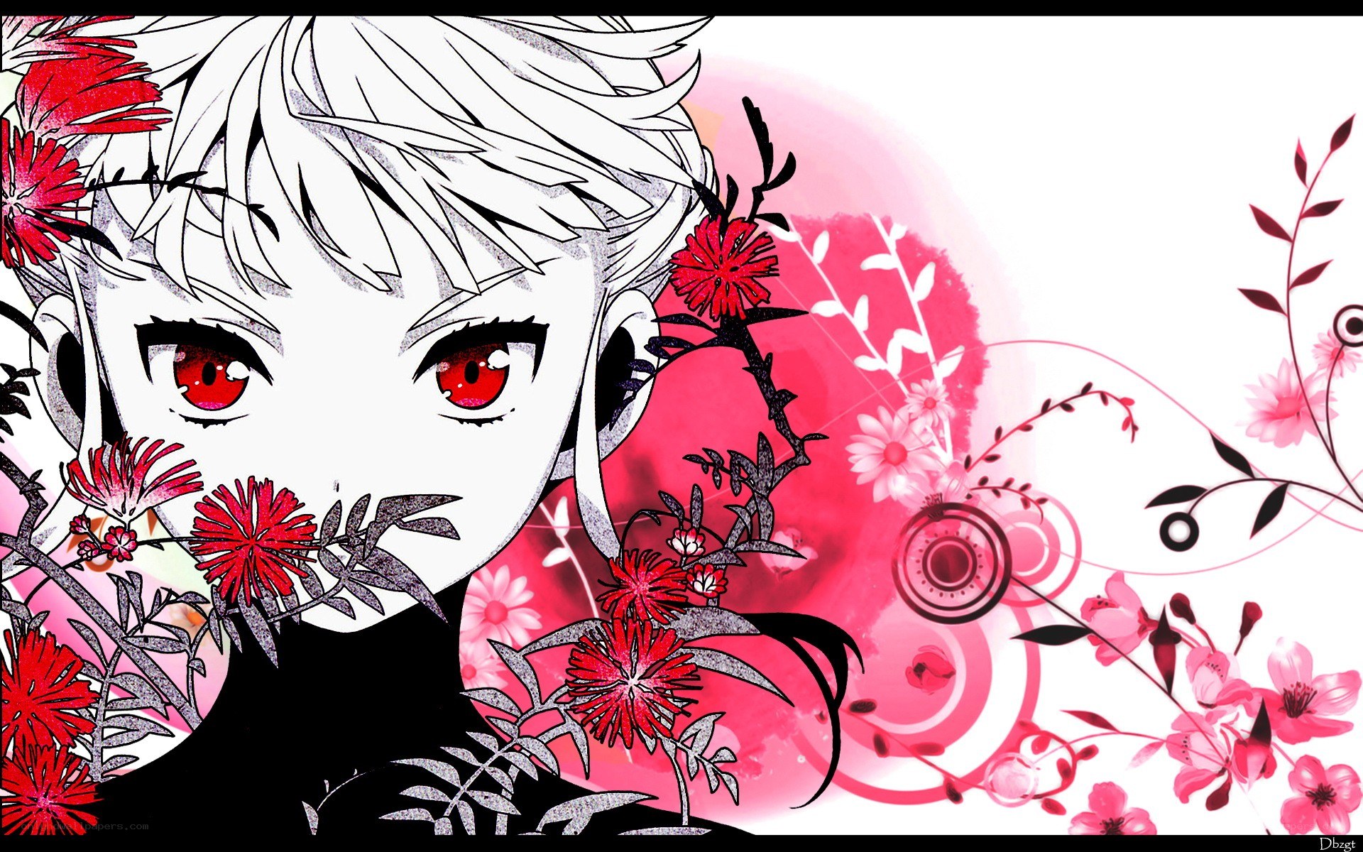 anime character with red flowers