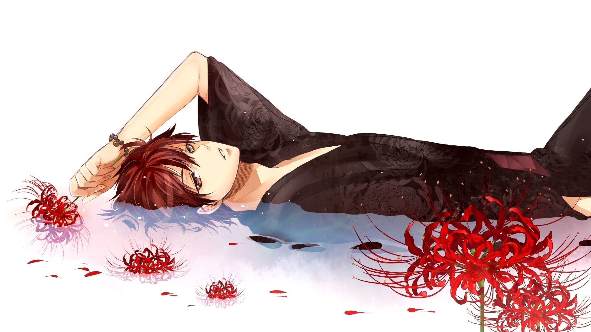 Anime character with red flowers