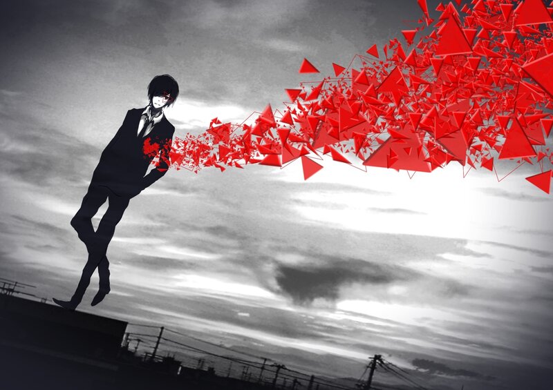 Anime Character with Red Fragments — Black