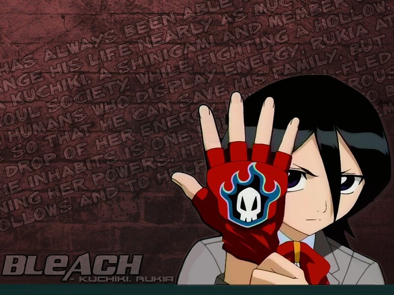 Anime Character with Red Glove — Dramatic, Skull Symbol, Text Background