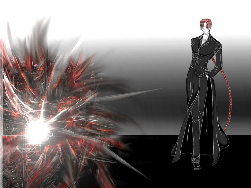 Anime Character with Red Hair — Black, Dramatic, Digital Art, Long Coat