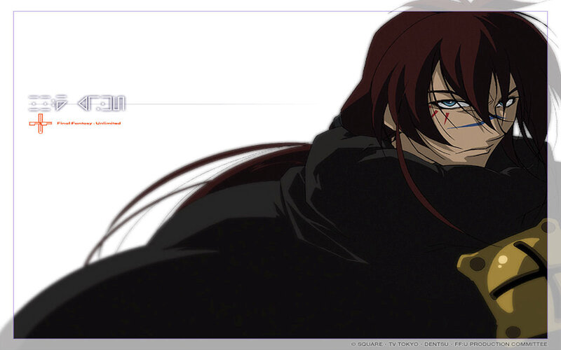 Anime Character with Red Hair — Black, Dramatic, Red Hair, Blue Eyes