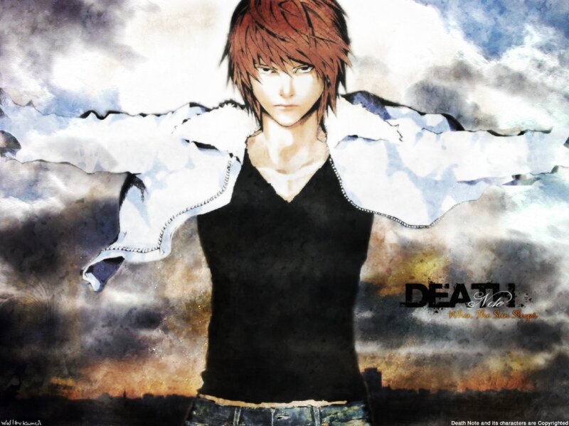 Anime Character with Red Hair — Black, Dramatic, Sunset, Manga, Clouds