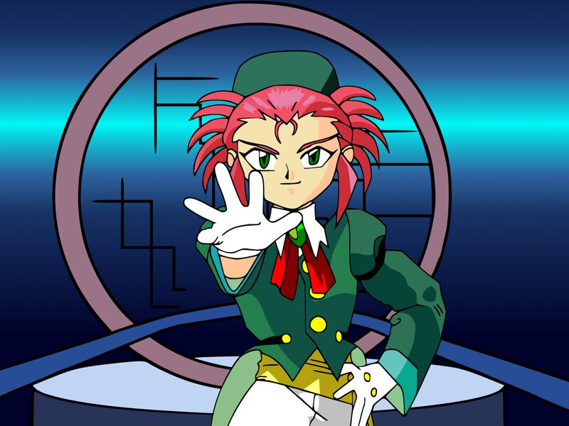 Anime Character with Red Hair — Blue, Confident