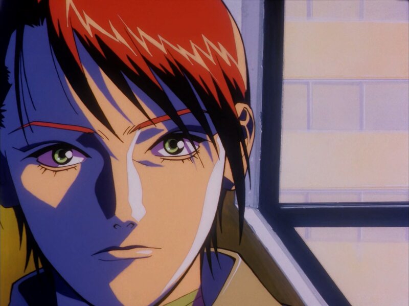 Anime Character with Red Hair — Blue, Dramatic, Window