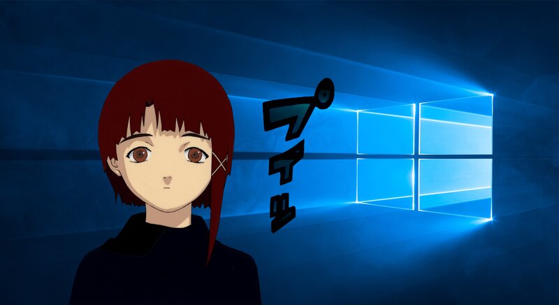 Anime Character with Red Hair — Blue, Dramatic, Windows Logo