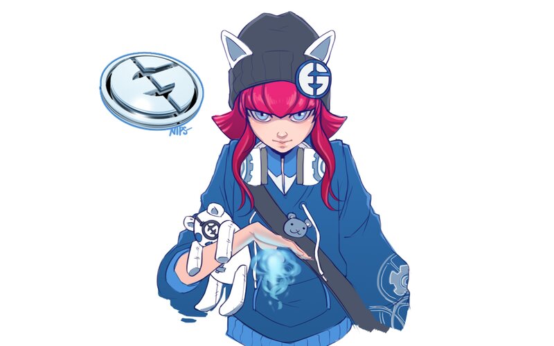 Anime Character with Red Hair — Blue, Serious