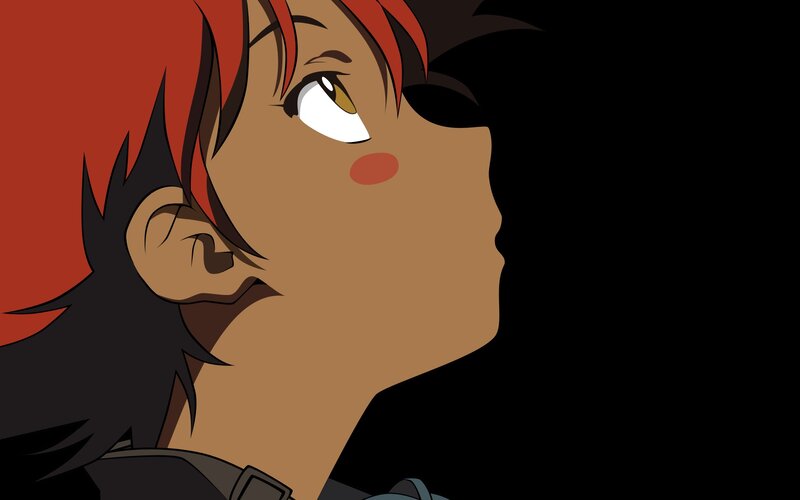 Anime Character with Red Hair — Brown, Dramatic, Profile View