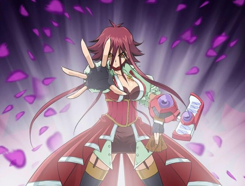 Anime Character with Red Hair — Dramatic, Purple Petals