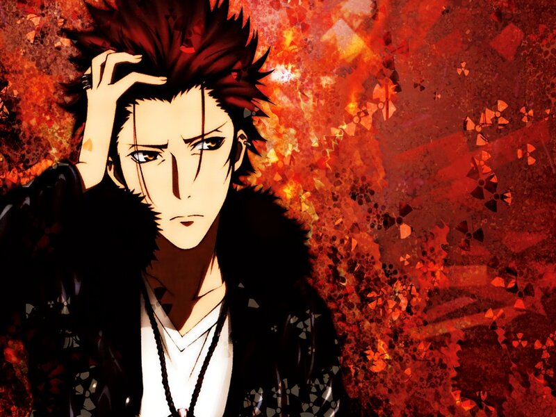 Anime Character with Red Hair — Dramatic, Red Background