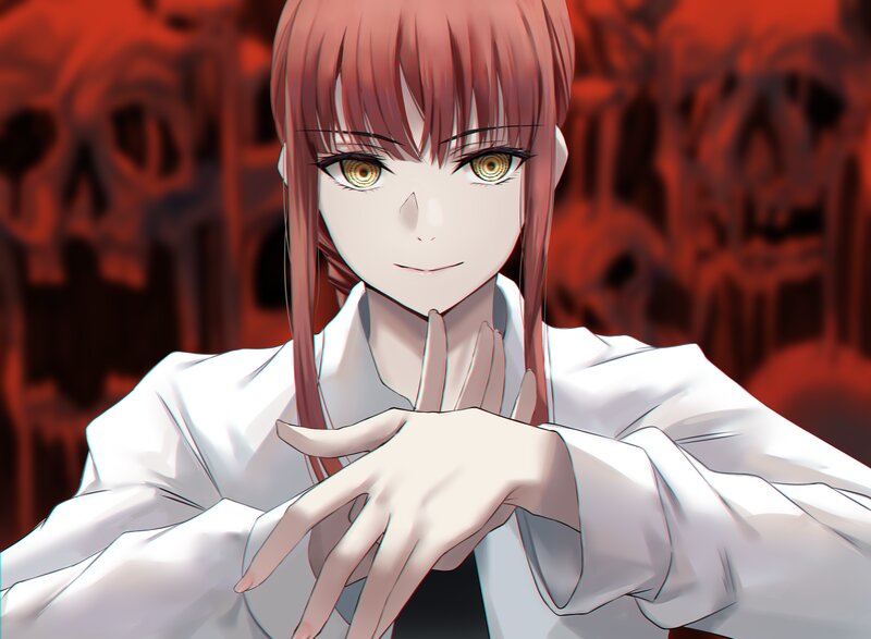 Anime Character with Red Hair — Dramatic, Skulls