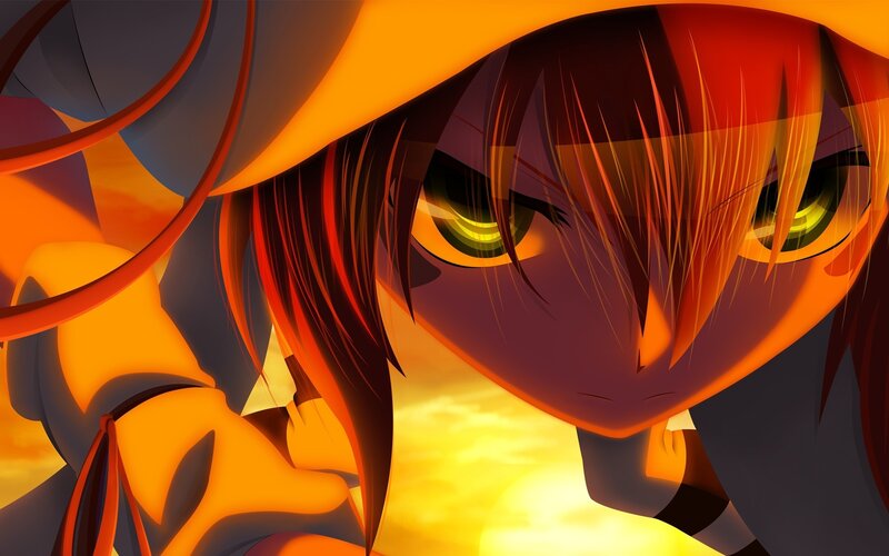 Anime Character with Red Hair — Orange, Dramatic, Sunset
