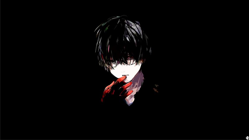 Anime Character with Red Hand — Black, Dramatic
