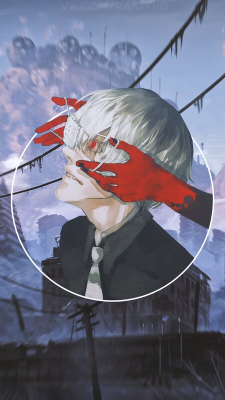 Anime Character with Red Hands — Gray