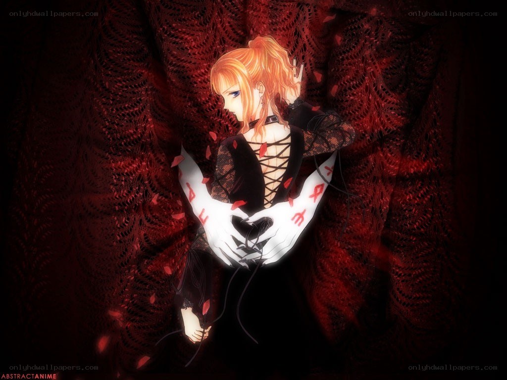 anime character with red lace background