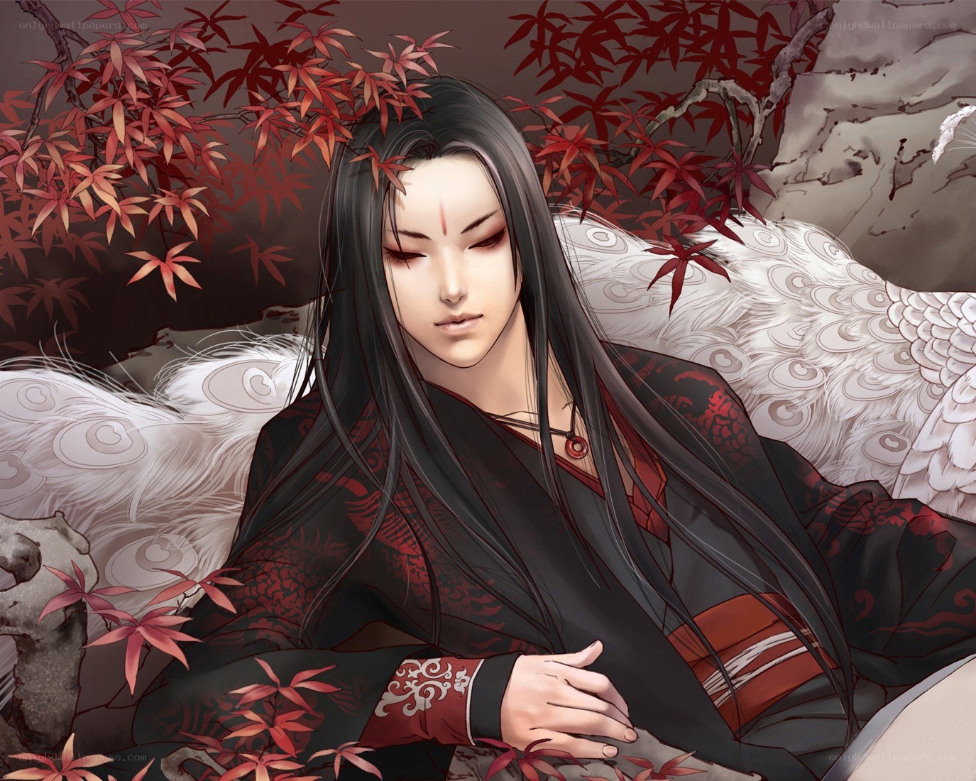 anime character with red leaves