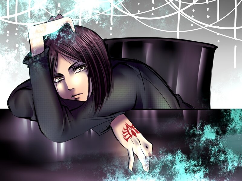 anime character with red mark