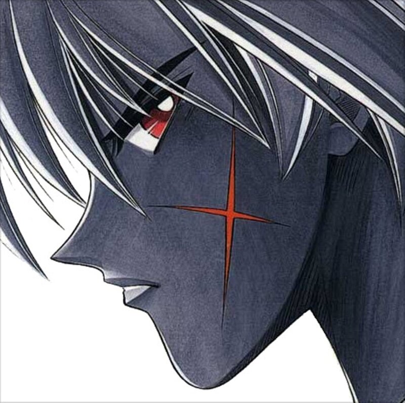 anime character with red mark