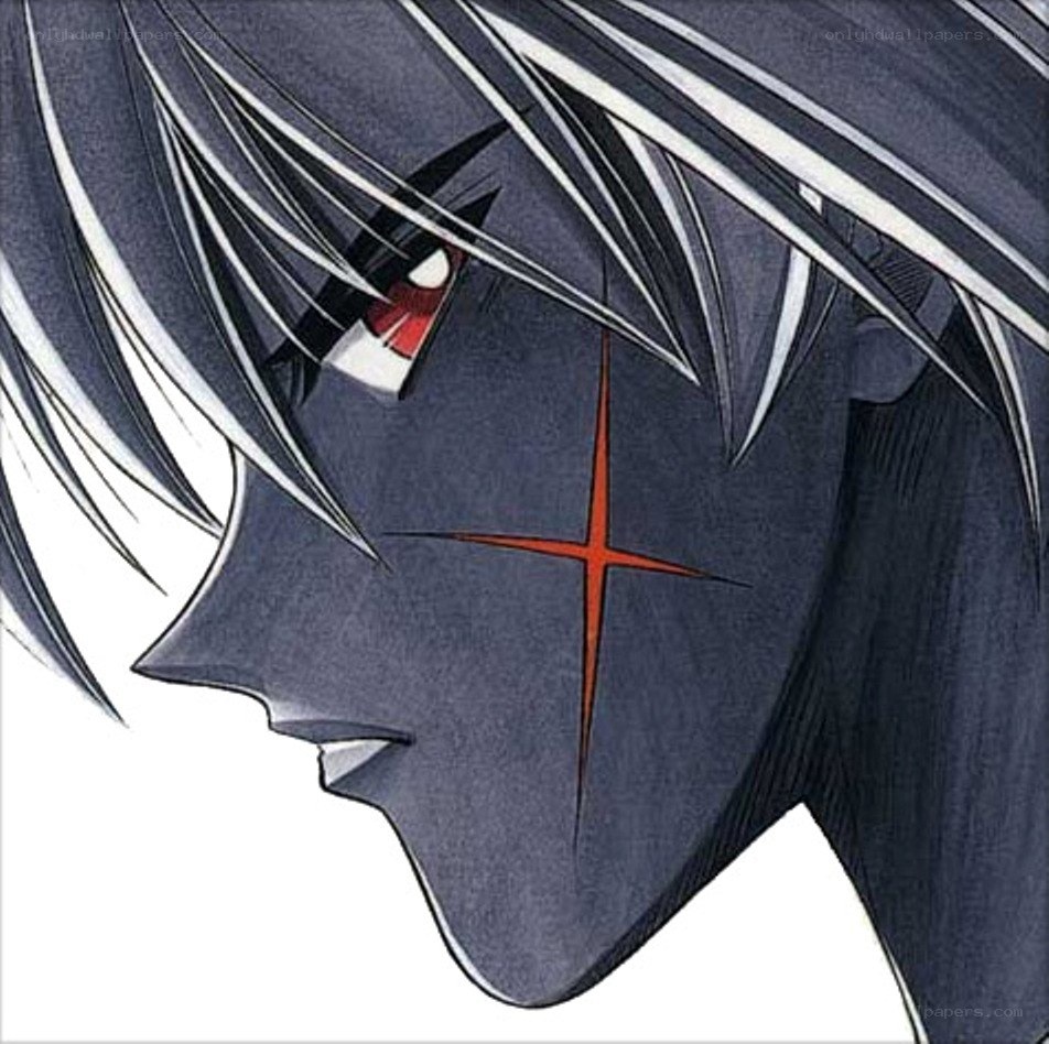 anime character with red mark
