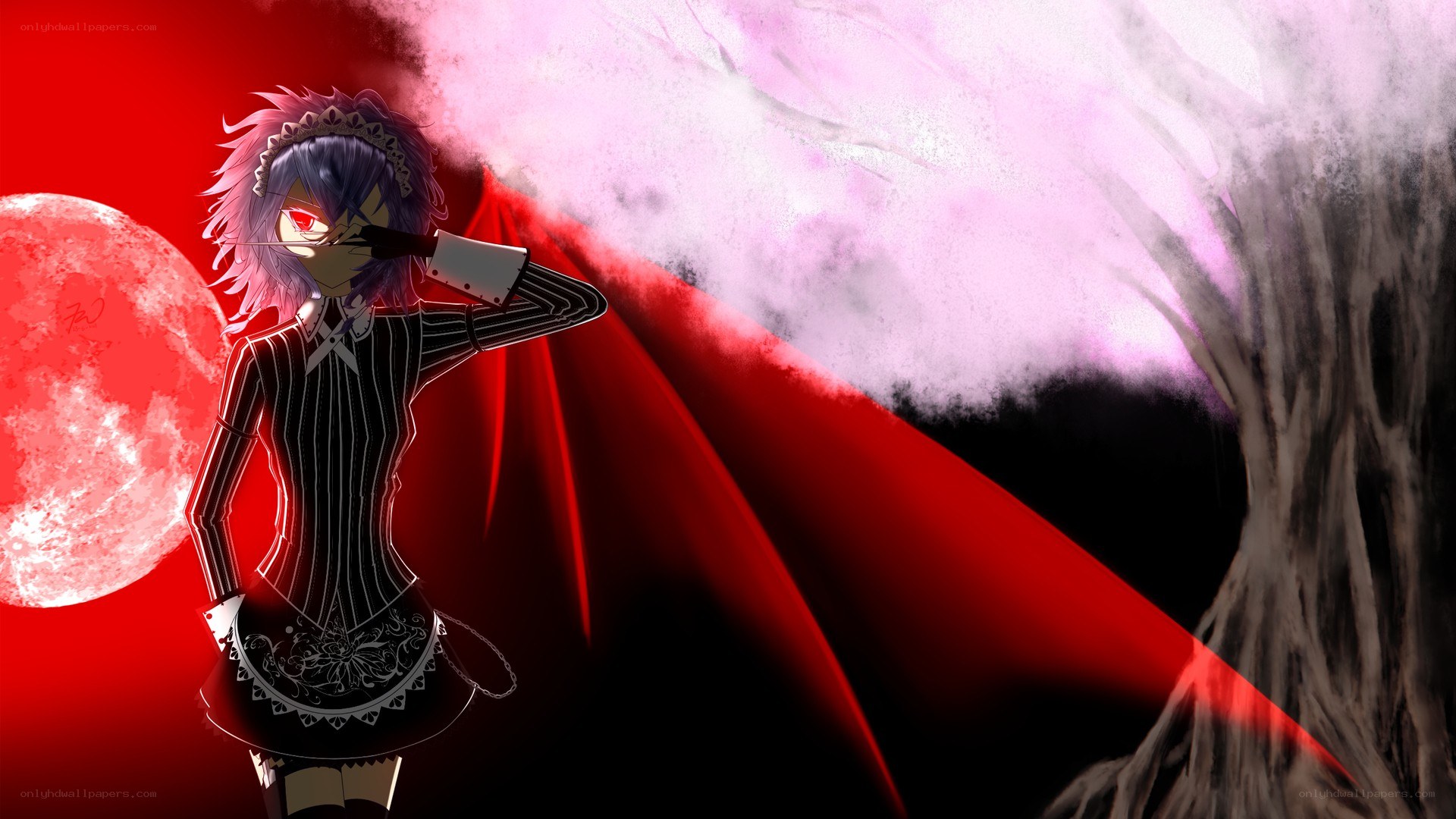 anime character with red moon