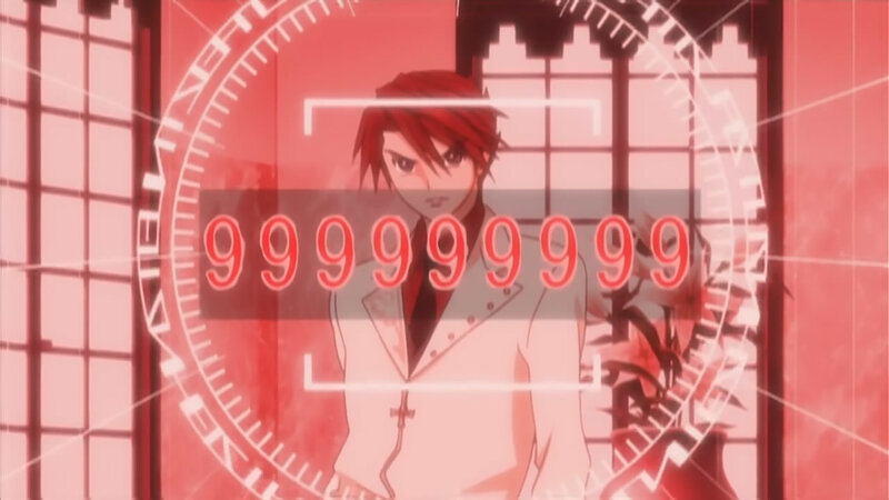 anime character with red numbers
