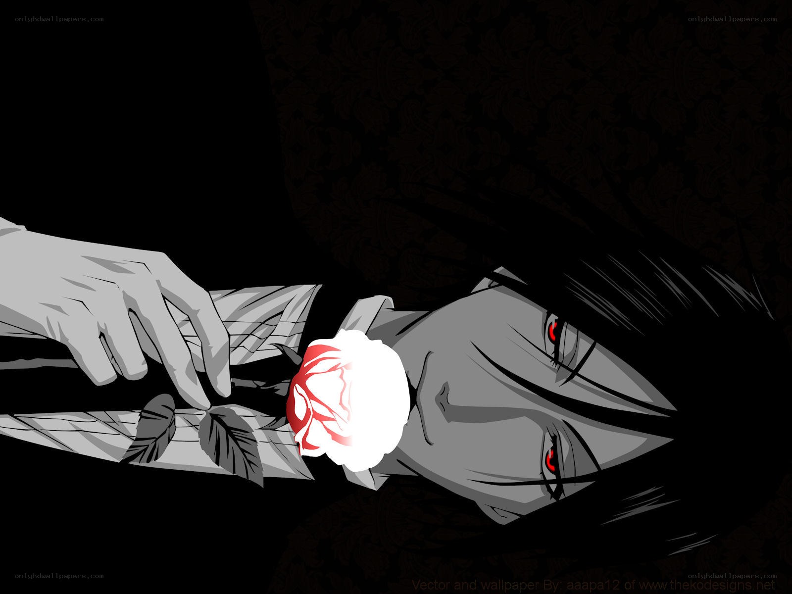 Anime character with red rose