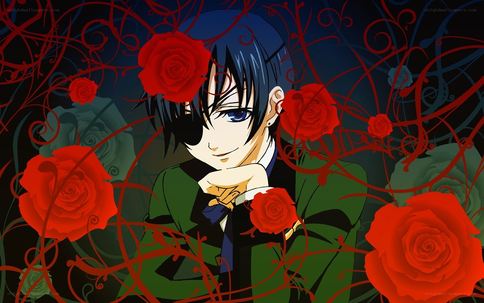 anime character with red roses
