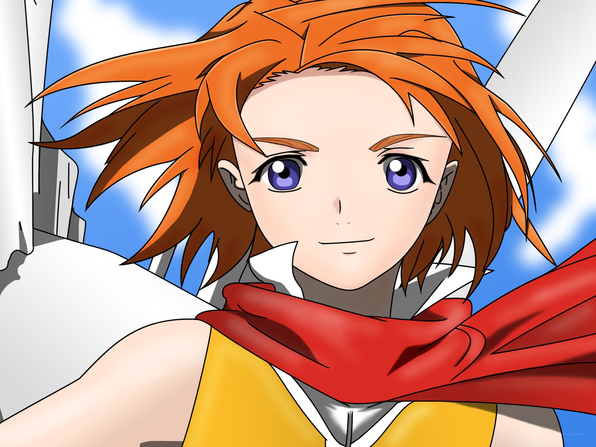 anime character with red scarf