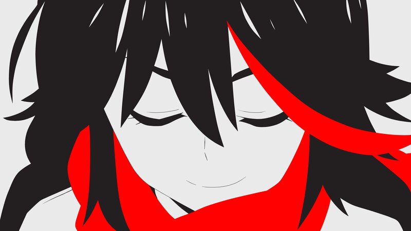 Anime Character with Red Scarf — Black, Calm