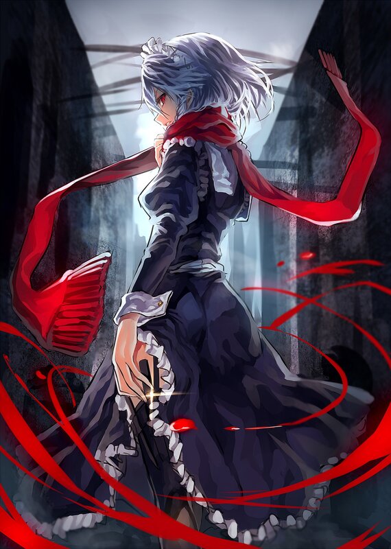 Anime Character with Red Scarf — Black, Dramatic