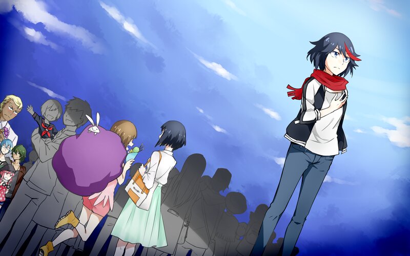 Anime Character with Red Scarf — Blue