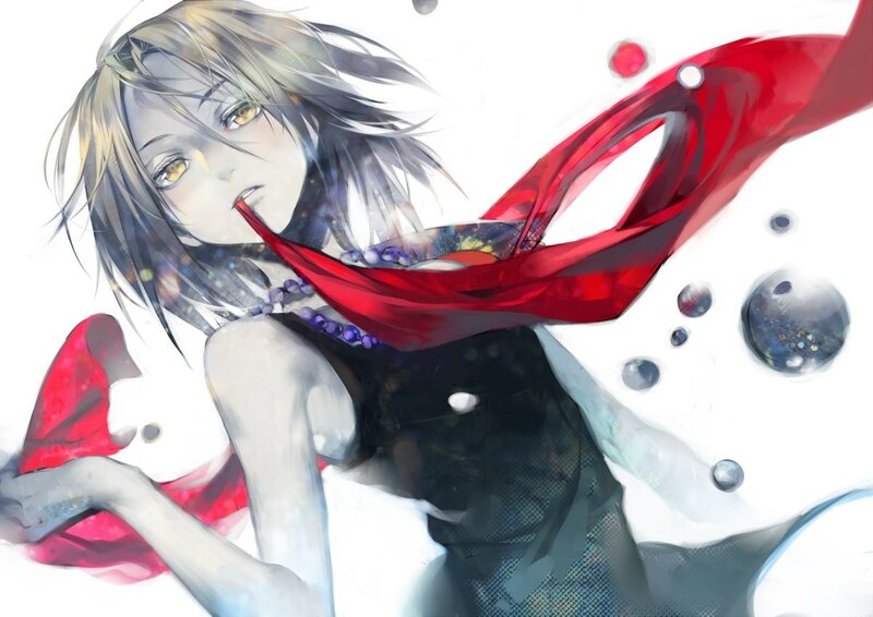 Anime Character with Red Scarf — Dramatic, Digital Art, Necklace